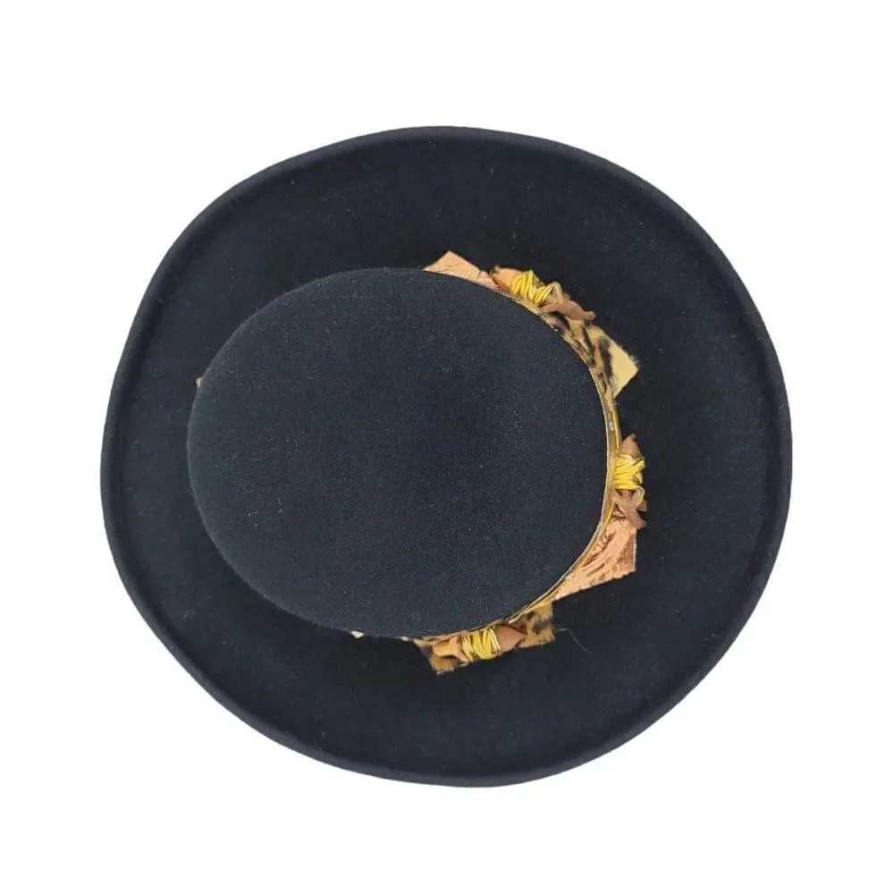 Vintage 50's Womens Sonni Hat Fedora Black Gold Animal Patchwork Accent Madonna - Picture 8 of 10